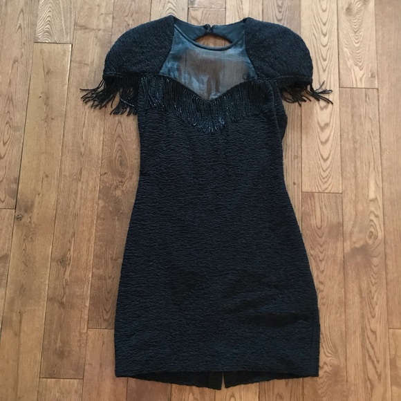 Vintage roaring 20’s black beaded fringed dress - Picture 1 of 5